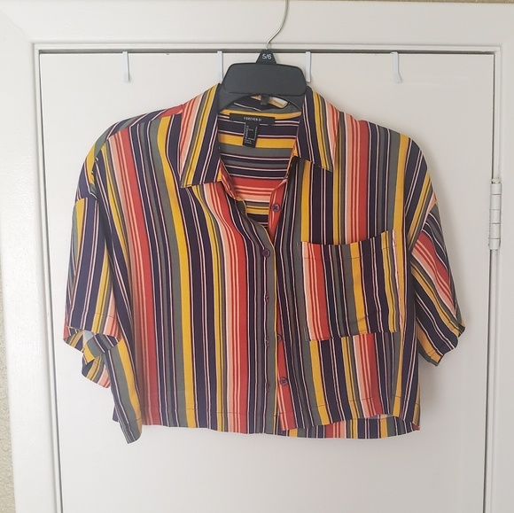 Forever 21 Tops - Striped Button Up Retro Crop Top